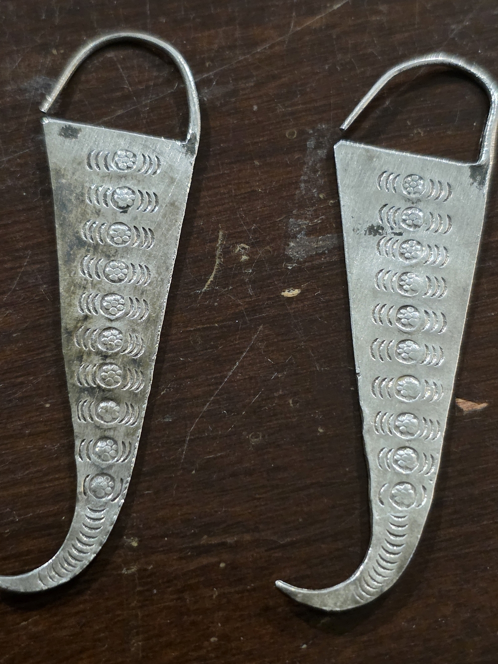 Source Unknown Silver-Tone Etched Tribal Hook Earrings